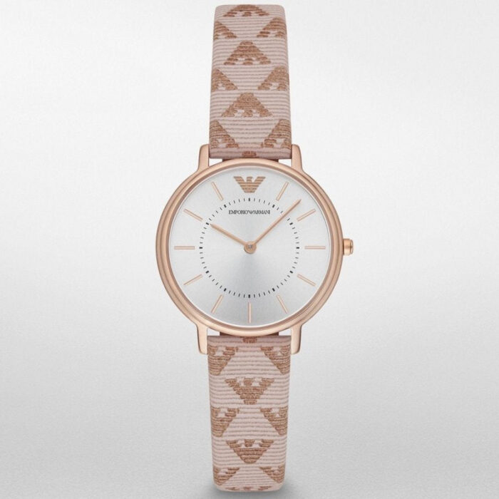 Emporio Armani Gianni T Bar Quartz Silver Dial Beige Leather Strap Watch For Women - AR80007 - Image 5